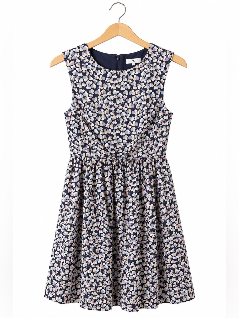 1901 Navy Floral Fit & Flare Dress Size 2 Pink Cream Sleeveless Preppy NWT